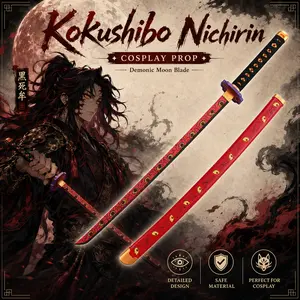 Demon Slayer Nichirin Katana, Kokushibo Wooden Cosplay Sword, Red Blade with Eyed Pattern, Anime Costume Prop for Convention & Display, New Upgrade