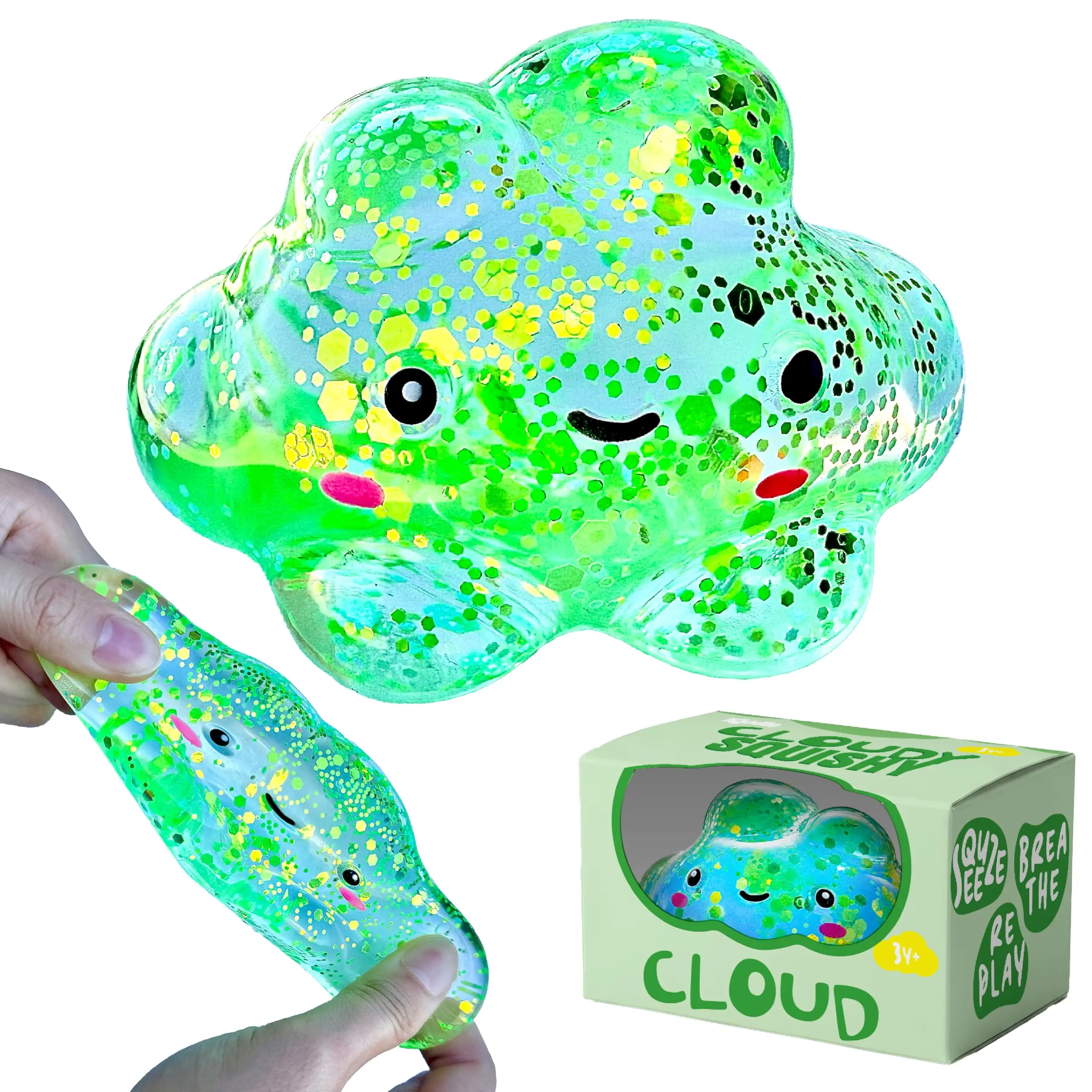 Premium Cloud Stress Ball, Odor-Free Slow Rise Crystal Clear Nice Sensory Squishy Cute Fidget Toy - Easy to Clean - Durable - Gift-Ready - Children Safety Certificate & ASTM Certified 3+