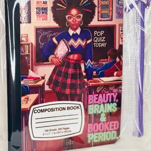 Customer Notebooks with Pencil Case - Composition Book 100 Sheets 200 Pages 7.4 x 24.7 cm Beauty Brains & Booked Period Design