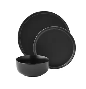 Alessandra Matte Black 12-Piece Stoneware Dinnerware Set - High-Quality Kitchenware