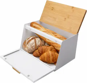 Bread Box with Bamboo Lid, Bread Organizer Bins for Kitchen Restaurant, Keep Bread Fresh Longer! Large Bread Box with Bamboo Lid | Farmhouse Kitchen Counter Bread Storage for Loaves, Bagels & Pastries