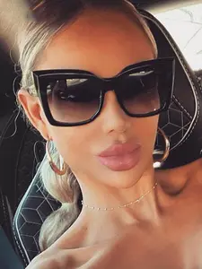 New Cat Eye Design Large Frame Women's Sunglasses, Fashionable Retro Style, Uv400 Protection, Casual Beach Accessories