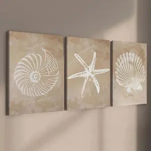 3-Pack Wooden Frame Canvas Art Posters, Seashell Ocean Theme, Modern Living Room Decor, Waterproof, Gift Idea for Bedroom Office