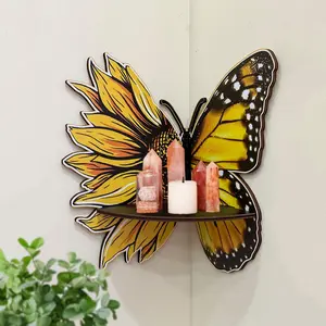 Sunflower Butterfly Corner Shelf, Crystal Scented Rack, Wall Angle Hanging Storage, Multi-Functional Home Decor for Living Room Bedroom