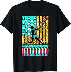 Ice Cream Drip Baseball Stuff Drip for Boys American Flag T-Shirt - Cotton Fabric Men Woman Youth Boys Girl Kid T-shirt