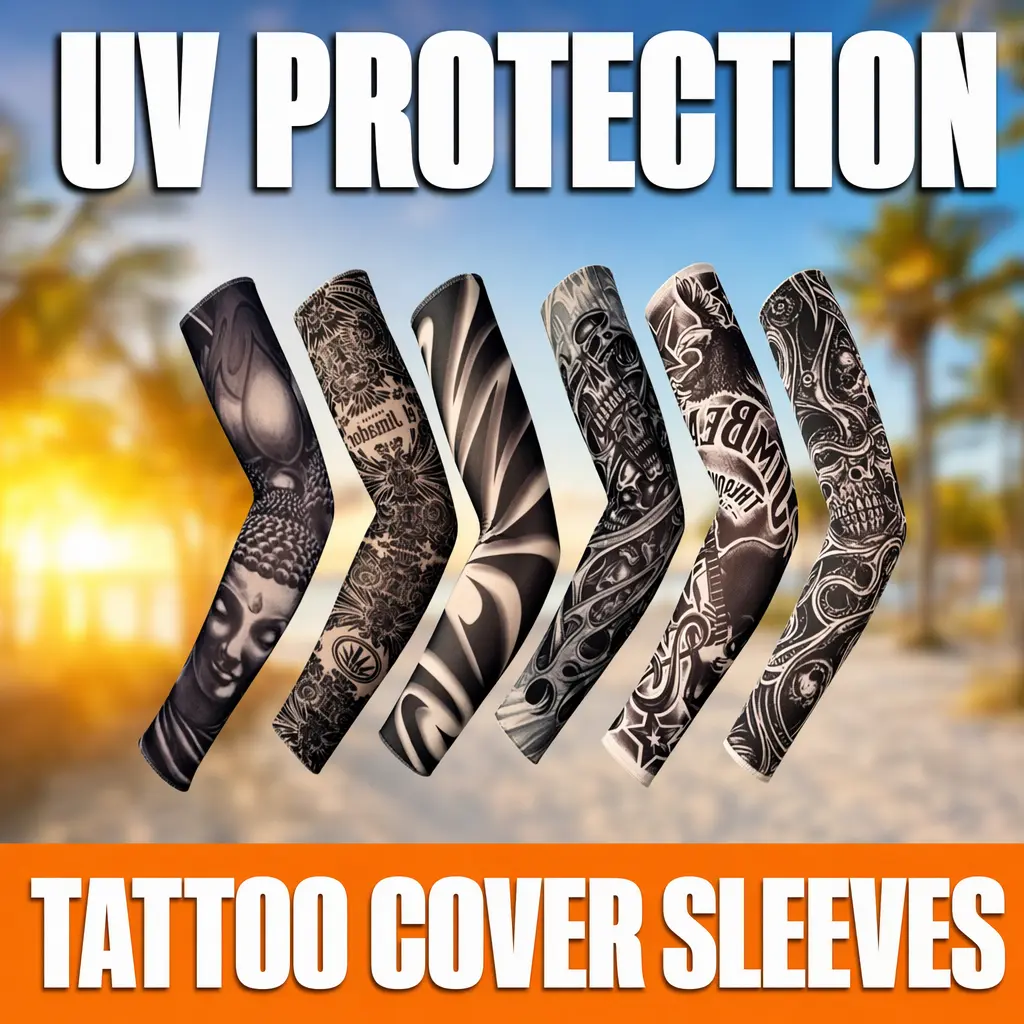 Men's 6 Pack Cooling Tattoo Arm Sleeves, UV Sun Protection Breathable Sleeves for Driving Motorcycle Outdoor, Assorted Tattoo Pattern Cover Sleeves for Adults