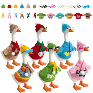 6 Sets 7 Inch Desk Goose Outfits Mini Goose Statue Knitted Sweater Hat Costume Set Cute Desktop Goose Accessories for Party Supplies Office Desk Decor
