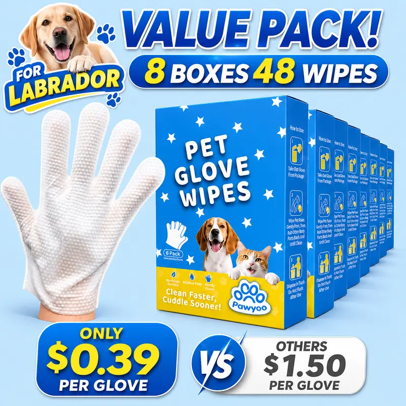 Disposable Pet Glove Wipes for Dogs & Cats, No-Rinse Hypoallergenic Formula, Double-Sided 3D Textured, Gentle Moisturizing Non-Greasy, Fur Removal Paw Protection Grooming Wipes, Paws/Ears/Armpits Cleaning, Deodorizing, Travel-Ready Road Trip Pack
