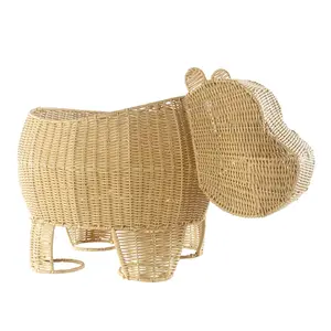 Kaplan Early Learning Hippo Washable Wicker Floor Basket | Animal-Inspired Woven Rattan Storage Bin | Home Decor Organizer