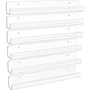 6 Pack Clear Acrylic Shelves, 12" Nursery Book Shelves for Wall, Floating Bookshelf for Kids Baby, Vinyl Display, Record Holder, Magazine Rack, Picture Ledge Shelf