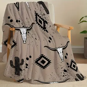 1pc Rustic Western Flannel Blanket, Soft Casual Warm Blanket, Multi-Purpose Office Throw Blanket, Outdoor Camping Travel Blanket Multi-Purpose Gift Blanket for All Season