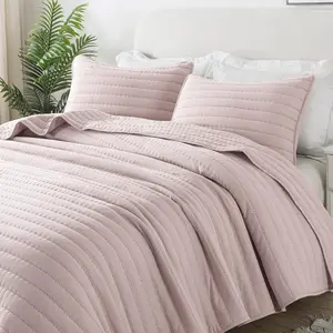 Pink King Size Bedding Sets with Pillow Shams, Lightweight Soft Bedspread Coverlet, Quilted Blanket Thin Comforter Bed Cover for All Season, 3 Pieces, 104x90 inches