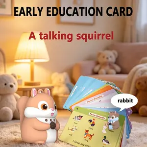 Early Learning Educational Toy, Smart Learning Card Machine, Squirrel Model with 56 Flashcards, Recordable, Gift for Kids, Christmas Birthday Present