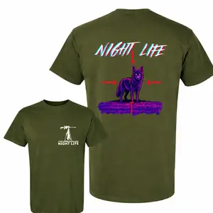 Night Life Coyote Thermal Hunting Graphic T-Shirt Neon Predator Design Unisex Cotton Tee with Back Print, Night Vision Style Coyote Shirt for Men Women, Outdoor Hunting Apparel, Tactical Streetwear Tee, Gift for Hunters Wildlife Lovers