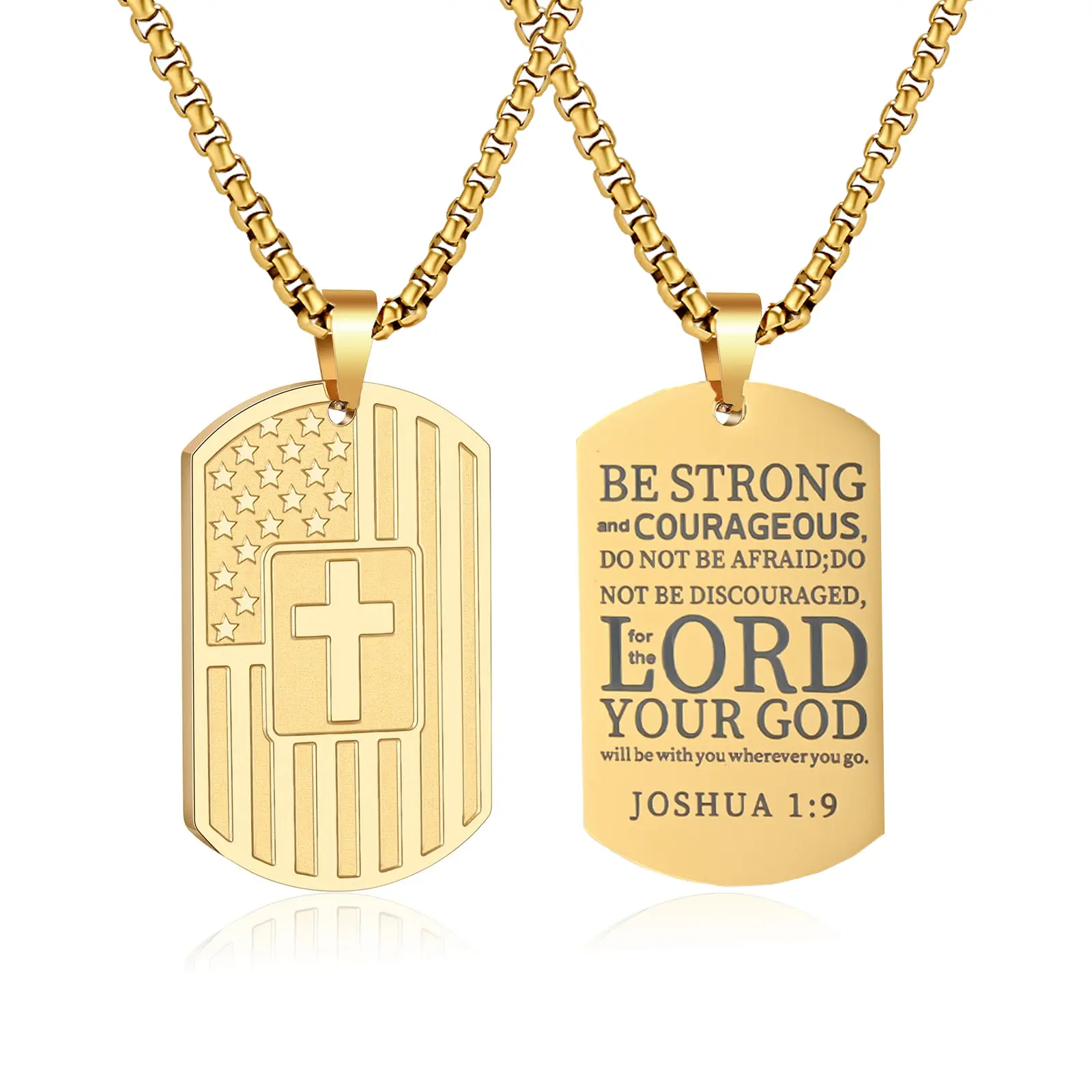 American Dog Tag Necklace - Faith Pendant with Bible Verse, Hypoallergenic for All-Day Wear, Religious Jewelry Gift for First Communion Baptism, Chain Jewelry, Chains Necklace, Metal Coating, Unisex, American Flag And Religious, American Patriotic Necklac