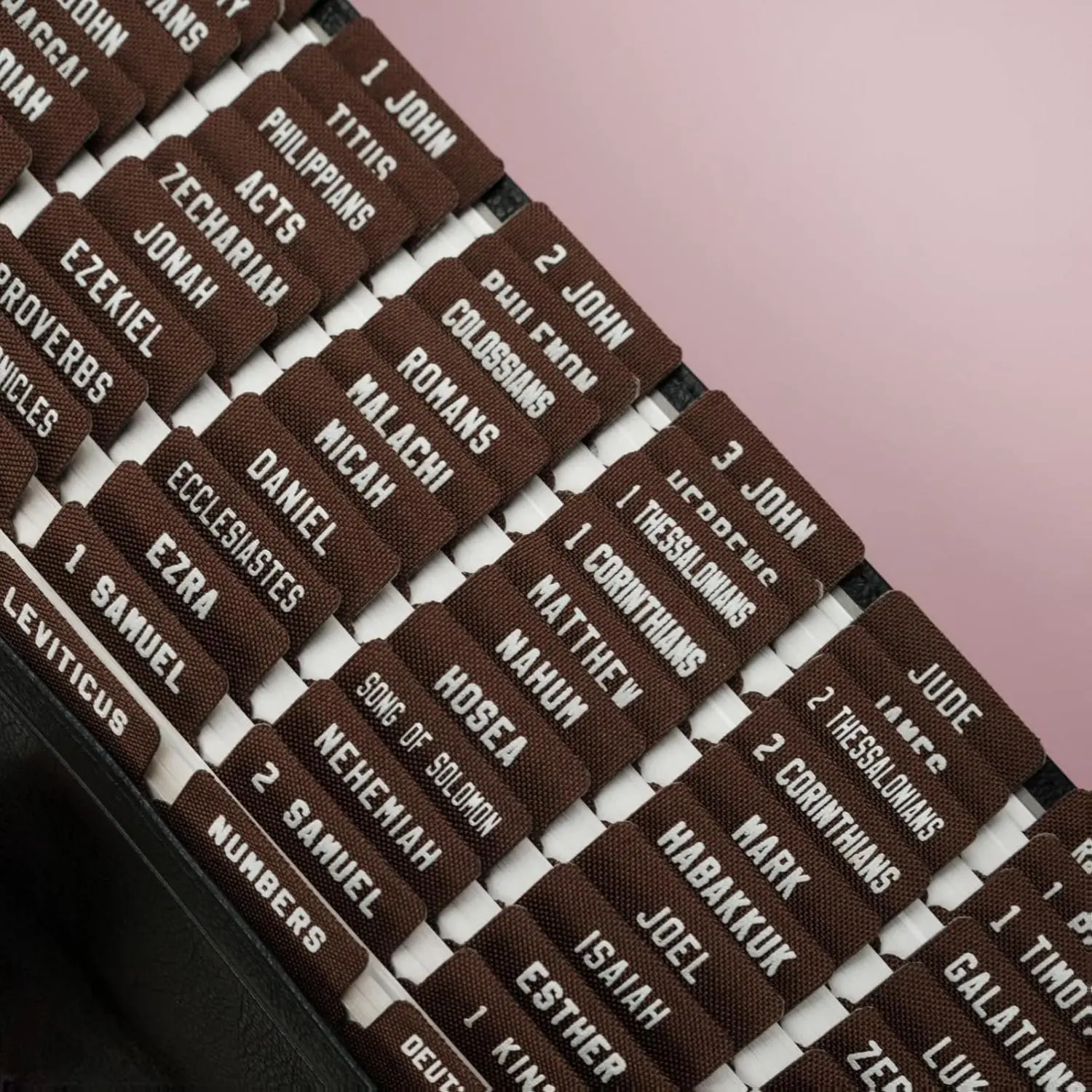 Cloth Bible tabs,Bible Tabs for Women and Men(White Embossed Lettering) Large Print Stickers, Easy to Read and Apply, 66 Chapters Labels for Easy Navigation(Brown)