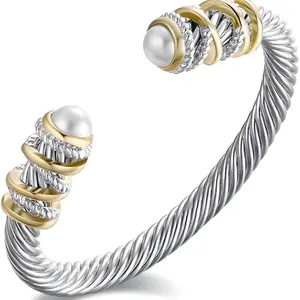 Twisted Cable Bangle Bracelet for Women, Open Cuff Gold & Silver Tone Jewelry, Classic Gift for Her