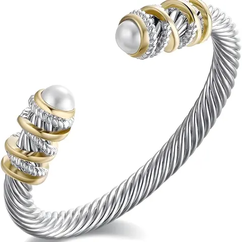 Women's Hypoallergenic Cable Twist Open Cuff Bracelet - Adjustable High Quality Zinc Alloy Unisex Costume Jewelry, Gold/Silver Tone, Arm Candy Accessories, Beauty Gift for Birthday/Anniversary, Casual Wear Ready