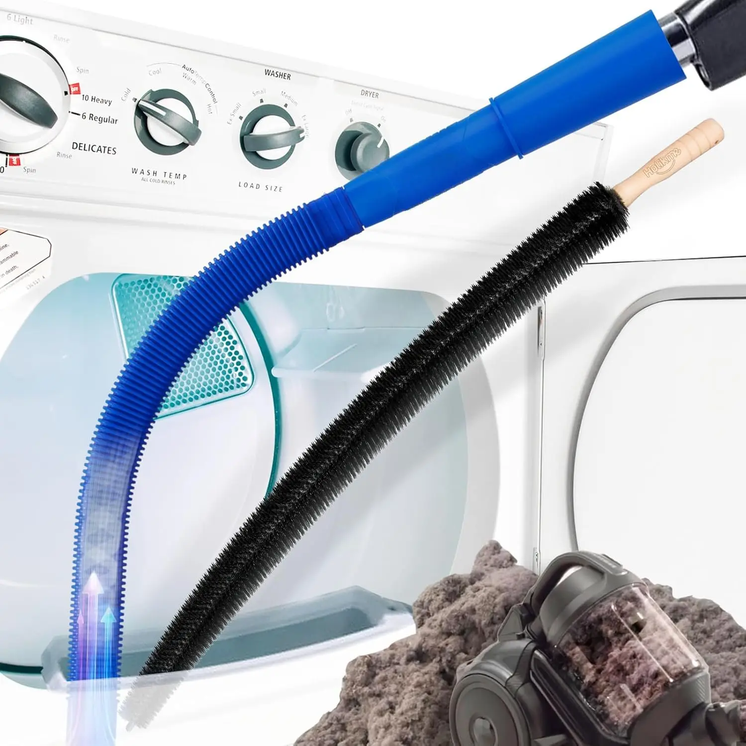 Dryer Vent Cleaner Kit - Home Cleaning Tool for Dryer Maintenance, Vacuum Attachment, Dark Blue Flexible Brush