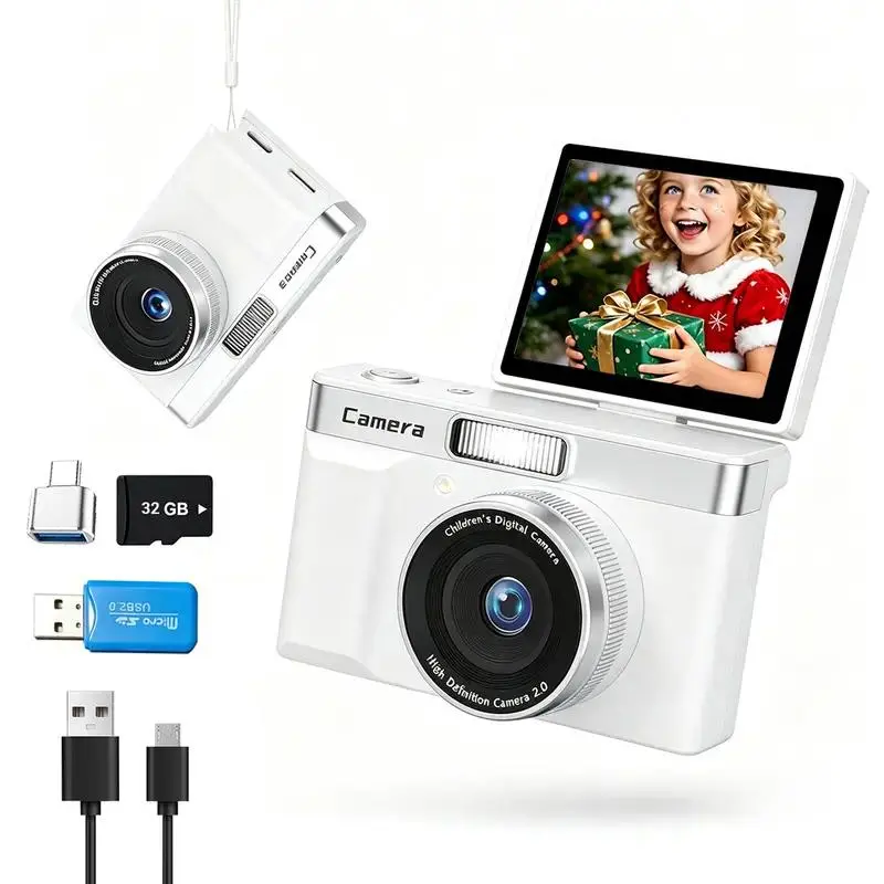 180° Flip Screen Digital Camera, 8X Zoom Anti-Shake Video Camera, Easy to Carry for Vlog Travel, Best Gift for Kids Teens (32G SD Card Included)