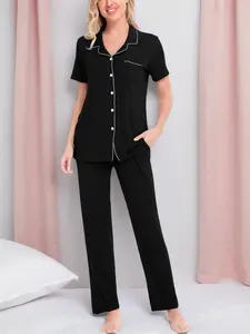SWOMOG Women Pajama Sets Two-Piece Nightwear Short Sleeve Sleepwear Button Down Pj Lounge Sets with Long Pants