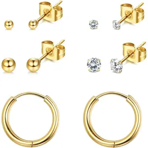Drperfect G23 Titanium Earrings Set for Multiple Piercing Hypoallergenic Earrings 2mm 3mm CZ Ball Stud Earrings Set Daily