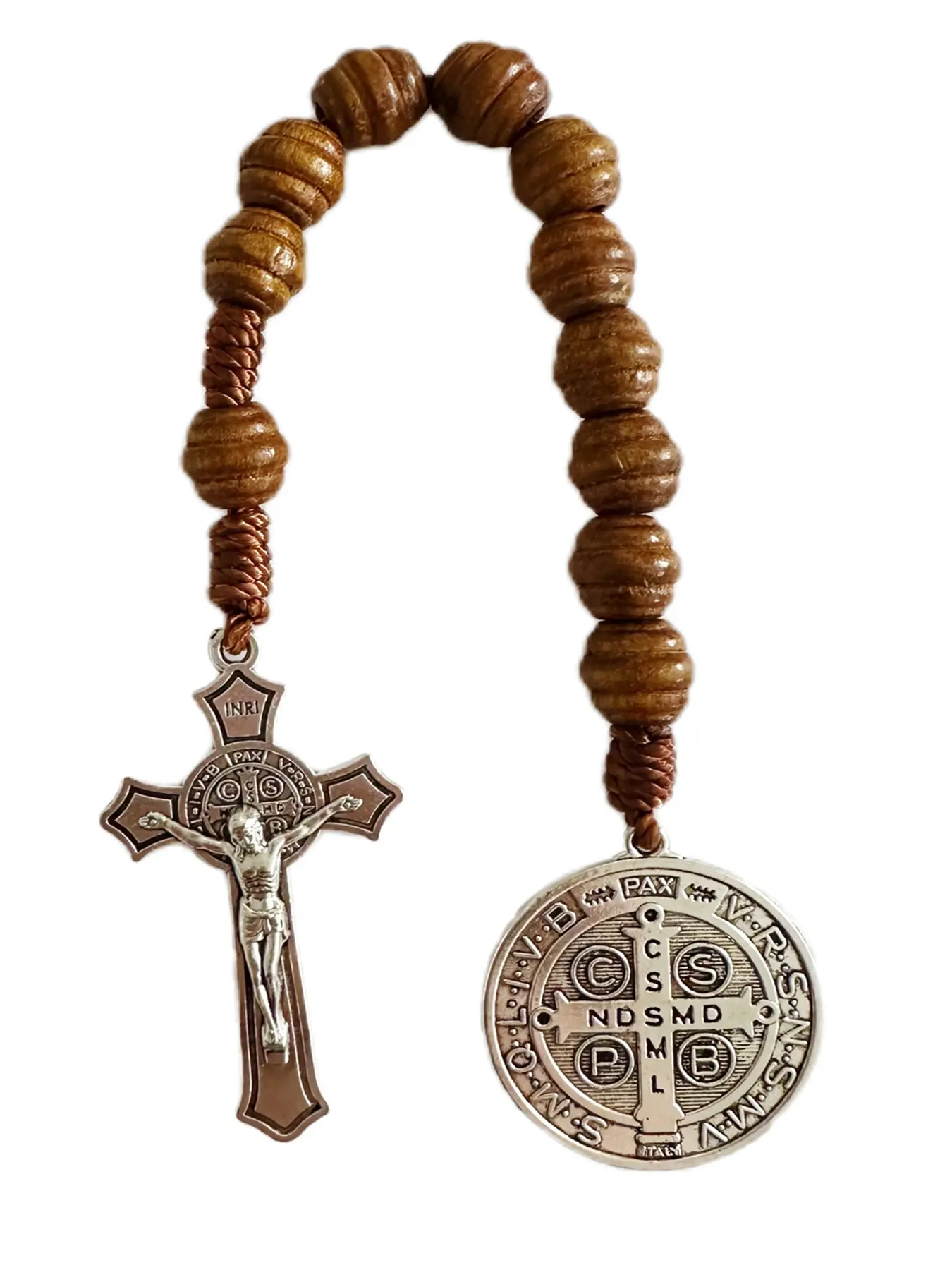 Saint Benedict Medal Prayer Pocket Rosary, Catholic Wood Beads with Crucifix, 9 Inch, Religious Gift for Devotees, Religious Supplies, Religious Decoration, Religious Ornament, Religious Collectibles