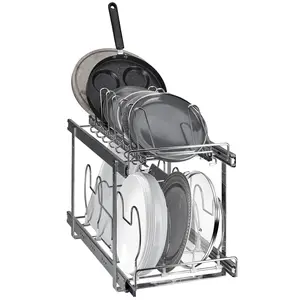 【Father's Day】VEVOR Pan and Pot Rack,  2-Tier Expandable Pull Out Under Cabinet Organizer, Cookie Sheet Baking Pans Tray Racks, Adjustable Wire Dividers, Steel Lid Holder for Kitchen Cabinet & Pantry Storage, 12"W Metal Installation
