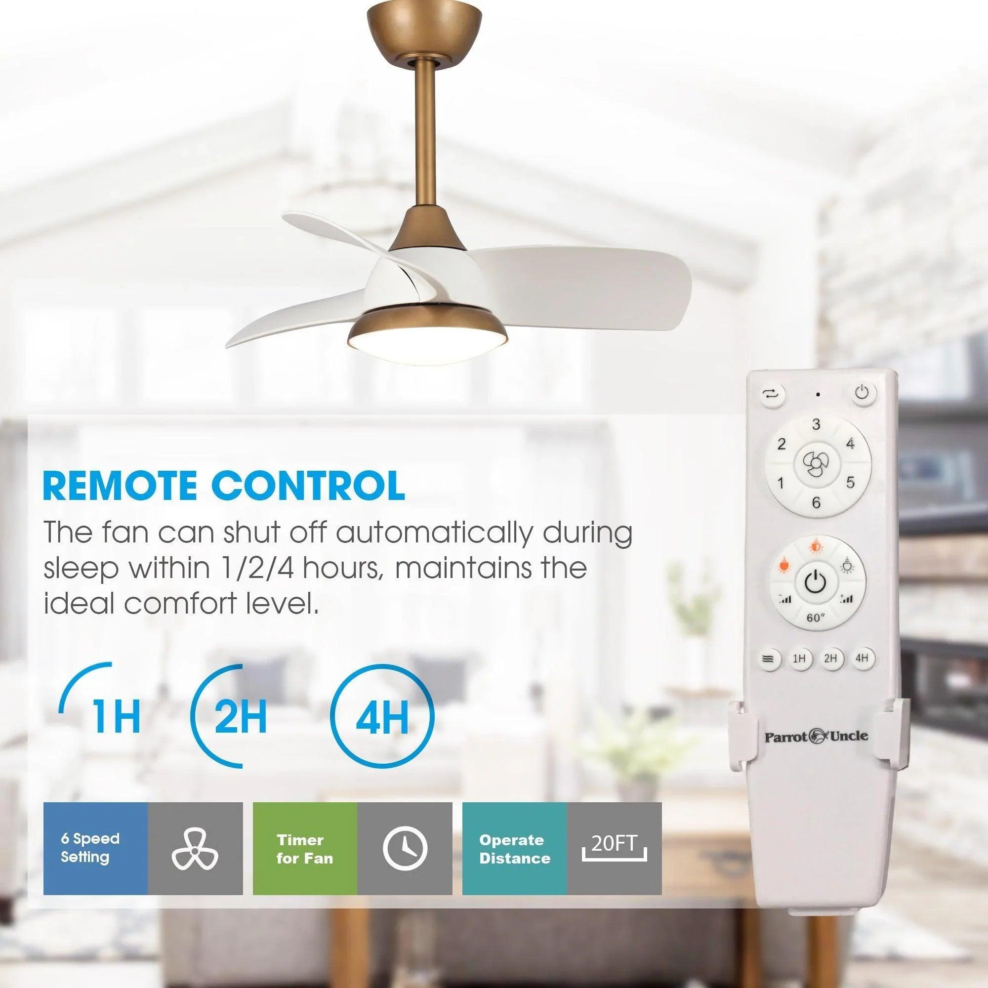 28" Modern DC Motor Ceiling Fan, Downrod Mount, Reversible Blades with Dimmable LED Light & Remote Control