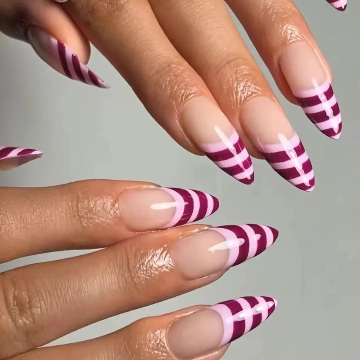 Striped Gel-X Press On Nails