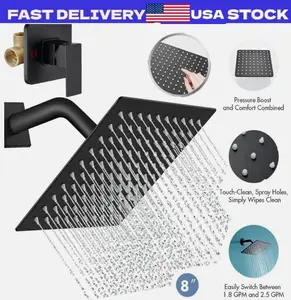 Black Shower Faucet Set 8"Rainfall Shower Head Combo System with Mixer Valve Kit
