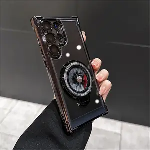 Shockproof Airbags Armor Magnetic Transparent Case for Samsung Galaxy S25 S24 Ultra S23 Fe S22 Plus A54 A15 A25 A35 A55 A53 5G Protector Screen Protector Cover Protection Protective Smartphone Cellphone Casing Sliver