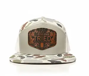Mama Tried Trucker Hat | Duck Camo Flat Bill Snapback | Tooled Leather Patch Cap | Retro Western Hunting Style | Perfect Gift for Mom & Dad #MamaTriedHat