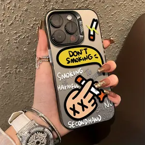 Creative No Smoking Cartoon Icon Phone Case, Suitable for iPhone 17 17Air 16Promax 16Pro 16E 16 15Pro 15Plus 15 14Promax 14 13Promax 13Pro 13 12Promax 12Pro 12 11Promax 11Pro 11 7 8Plus XR XS MAX, Fashionable Shockproof Protective Case for Men and Women