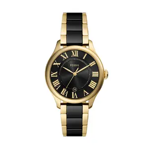 Fossil Women's Gilmore Three-Hand Date Gold-Tone and Black Ceramic Watch