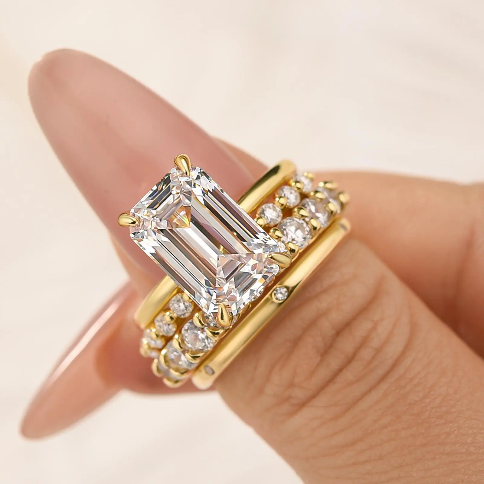 MAXINEJEWELRY 5.0ct 4PC Rectangle Cut 5A Cubic Zirconia Engagement Ring Set - Women's Bridal Wedding Jewelry for Proposal, Anniversary, Engagement Rings