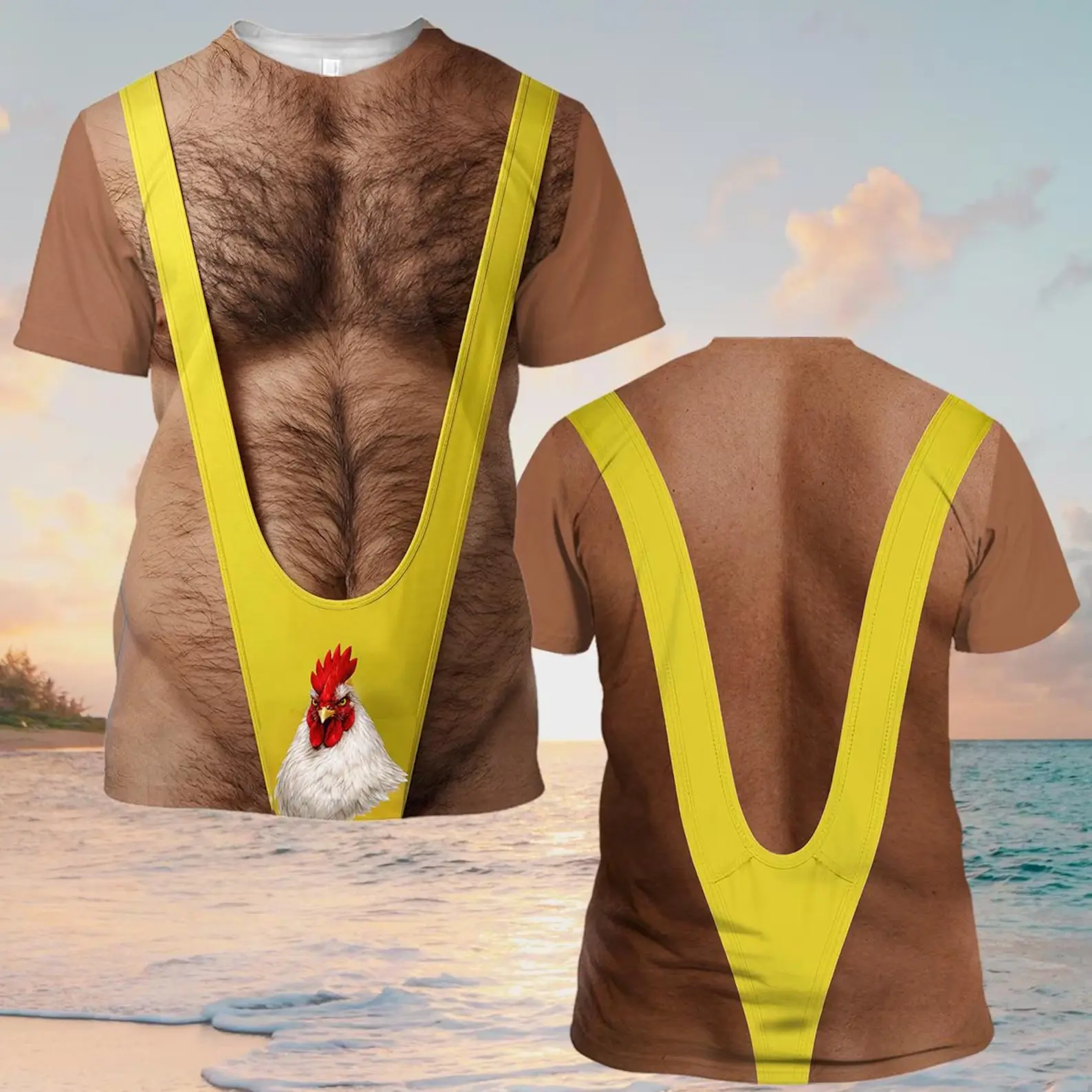 Men's 3D Muscle Chest Hair Graphic T-Shirt - Funny Costume Top, Novelty Gag Gift, Party Outfit