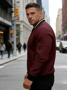 Viral Ribbed Quilted Bomber Jacket Men | Slim Fit Casual Flight Jacket | TikTok Trendy Mens Streetwear Outerwear