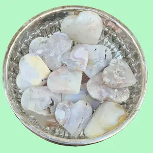Flower Agate Cherry Blossom Crystal Heart Carving | Select The Piece You Want!