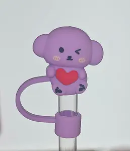Koala Love Valentine's Day 3D Silicone Straw Topper - Purple