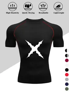 Men's High Elasticity Sports Muscle T-Shirt, Slim Fit Short Sleeve Shirt, Gym Top, Casual Wear, All Seasons Clothing