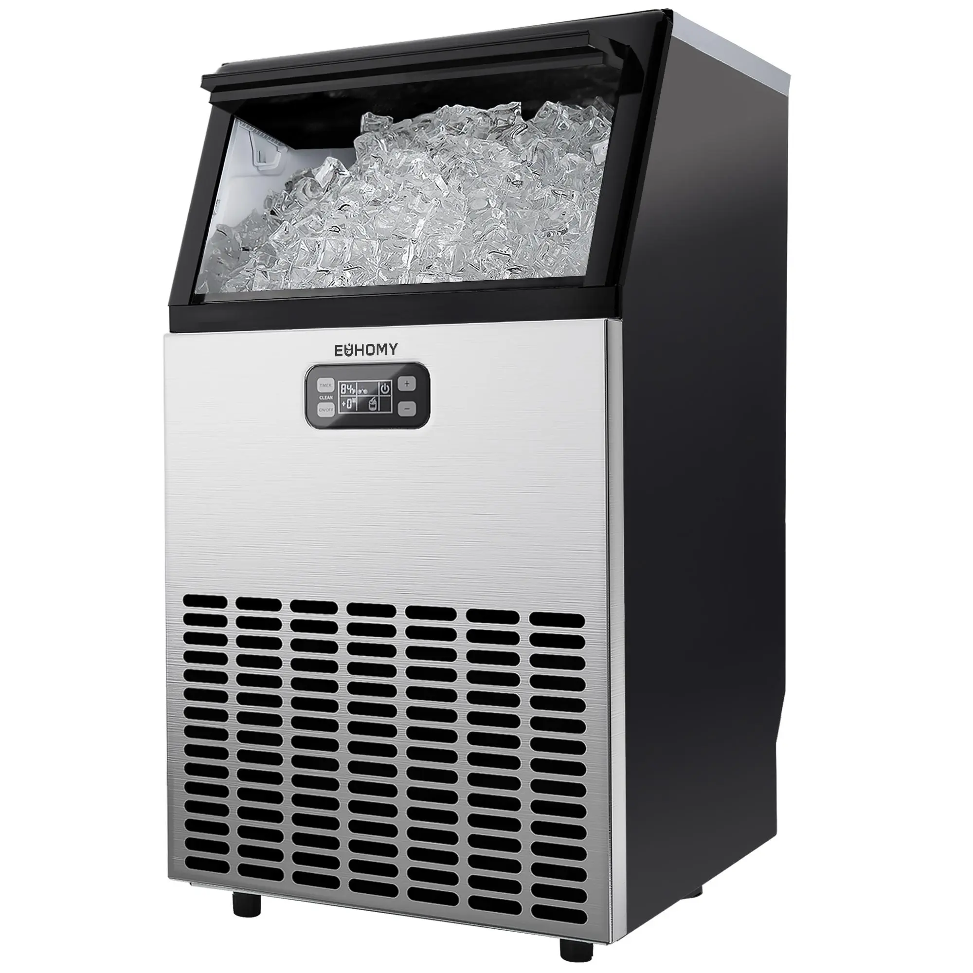 EUHOMY Commercial Ice Maker Machine, 100lbs/24H Stainless Steel Under Counter ice Machine with 33lbs Ice Storage Capacity, Freestanding Ice Maker, Kitchen Portable