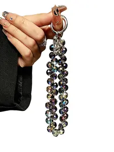 Crystal Chain Phone Strap, Y2K Style Metal Ring Keychain, Phone Lanyard, Fits Phones, Bags, Keys, Perfect for Daily Use, Dates, Parties