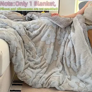 Thick Shiny Floral Faux Rabbit Fur Blanket, King Size, Skin-Friendly Warm, Anti-Allergy, Dual-Person Thick Cover