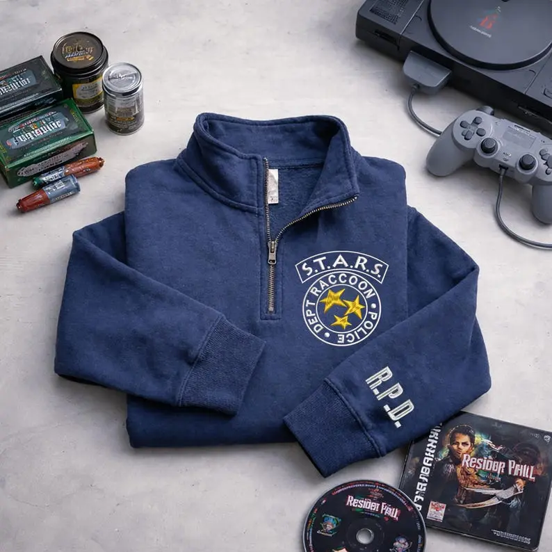 Embroidered Resident Evil Zip Sweatshirt, Umbrella Corp Resident Evil Crewneck, Gaming Herbs Horror Gift