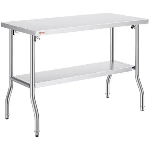 【Summervibes】VEVOR Folding Commercial Prep Table, 48 x 24 Inch Commercial Worktable Workstation with Undershelf, Heavy-duty Stainless Steel Folding Table with 300 lbs Load, for Home Kitchen Restaurant Garage