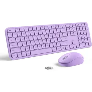 X-KBB03  Wireless Keyboard and Mouse Combo -  Full Size 2.4G USB Wireless Keyboard Mouse Set, Quiet Cordless Computer Keyboard Mouse for Windows, Laptop, PC - Purple