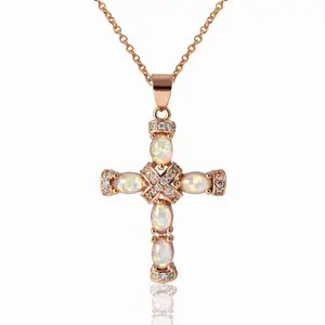 TwinkleTrendz 18K Gold Plated Created Opal Cross Necklace 18 Inches with 2 Inches Extension Elegant Versatile Perfect Gift Idea for Special Occasions