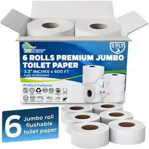 Commercial toilet paper - Jumbo toilet paper rolls -3,600 FT Industrial 3-Ply 9” Bulk Large Roll for Standard Jumbo Dispenser -100% Recycled Fibers-Soft and Absorbent Bathroom Tissue -6 Roll Case Pack