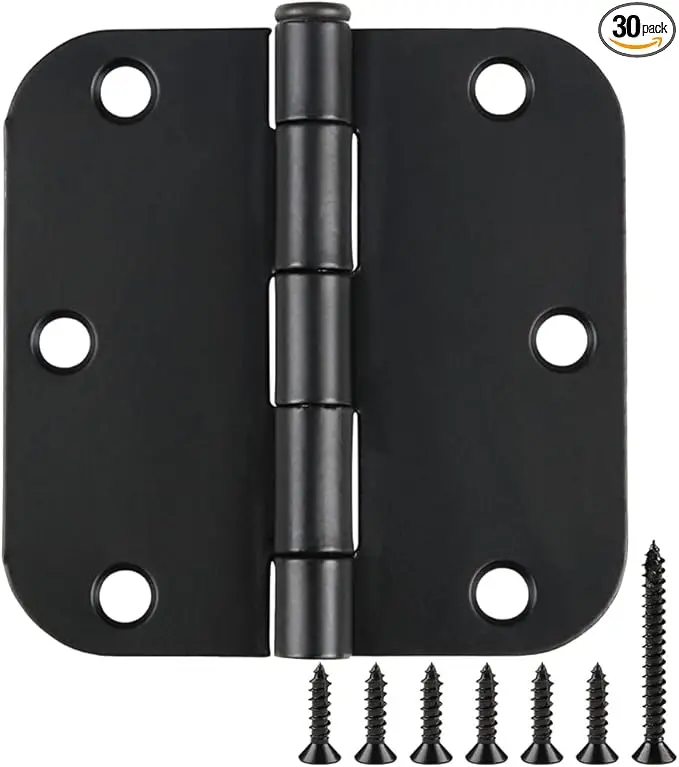 30 Pack Rounded Matte Black Door Hinges 3.5 Inch 5/8" Radius Interior 3 1/2" Flat Iron Bifold Residential Standard Bedroom Indoor for Doors